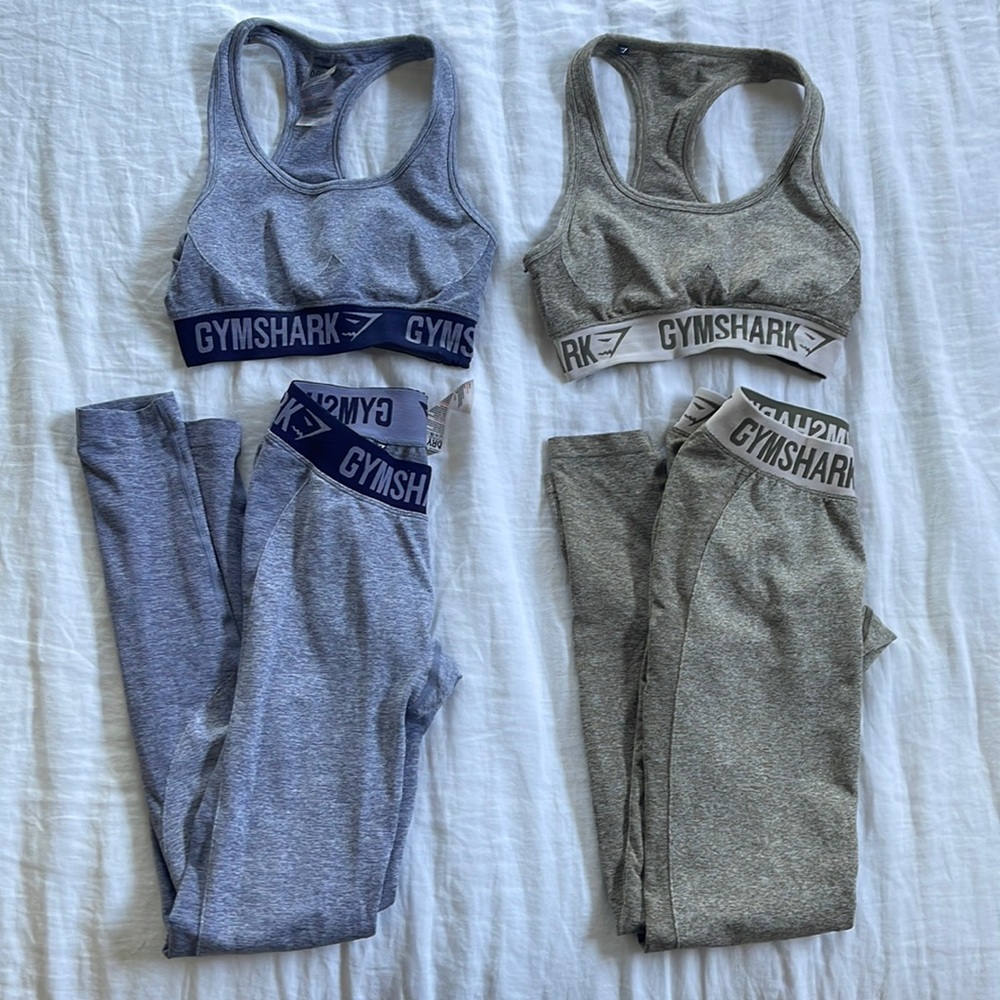 Grey, navy blue and cream, olive green both size small. Like new.